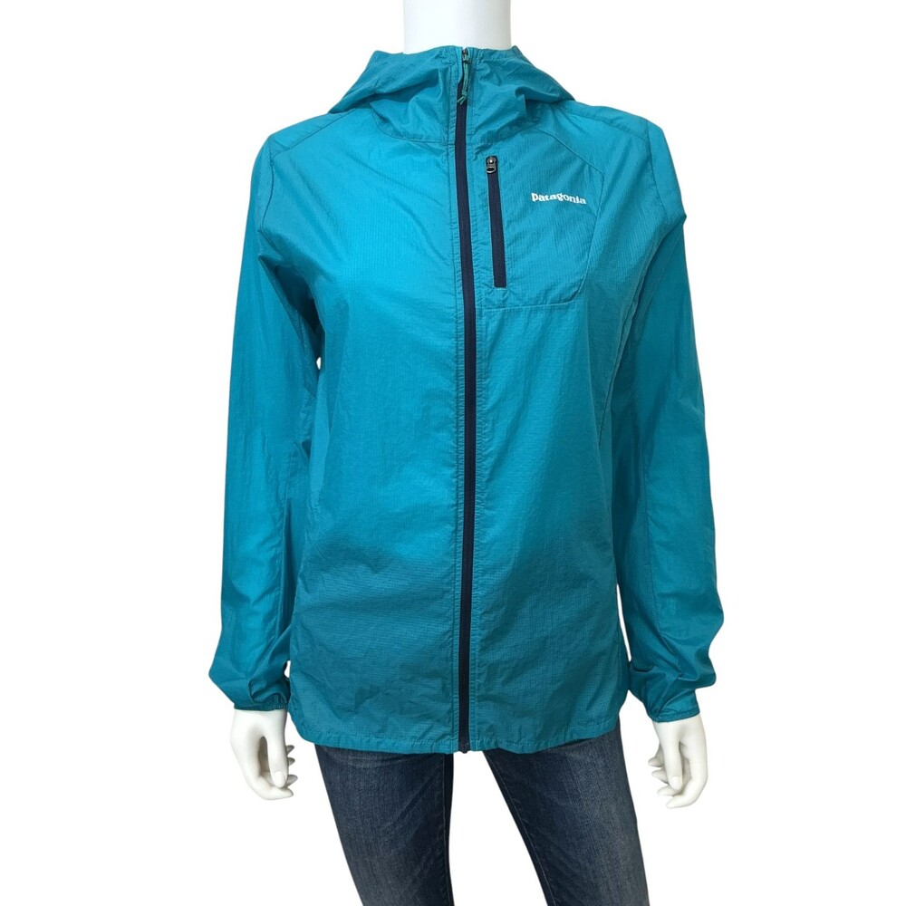 Patagonia Houdini Full Zip Windbreaker Jacket Women's Medium M Teal Blue Hooded
